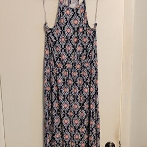 French Grey Navy and Orange Maxi Dress